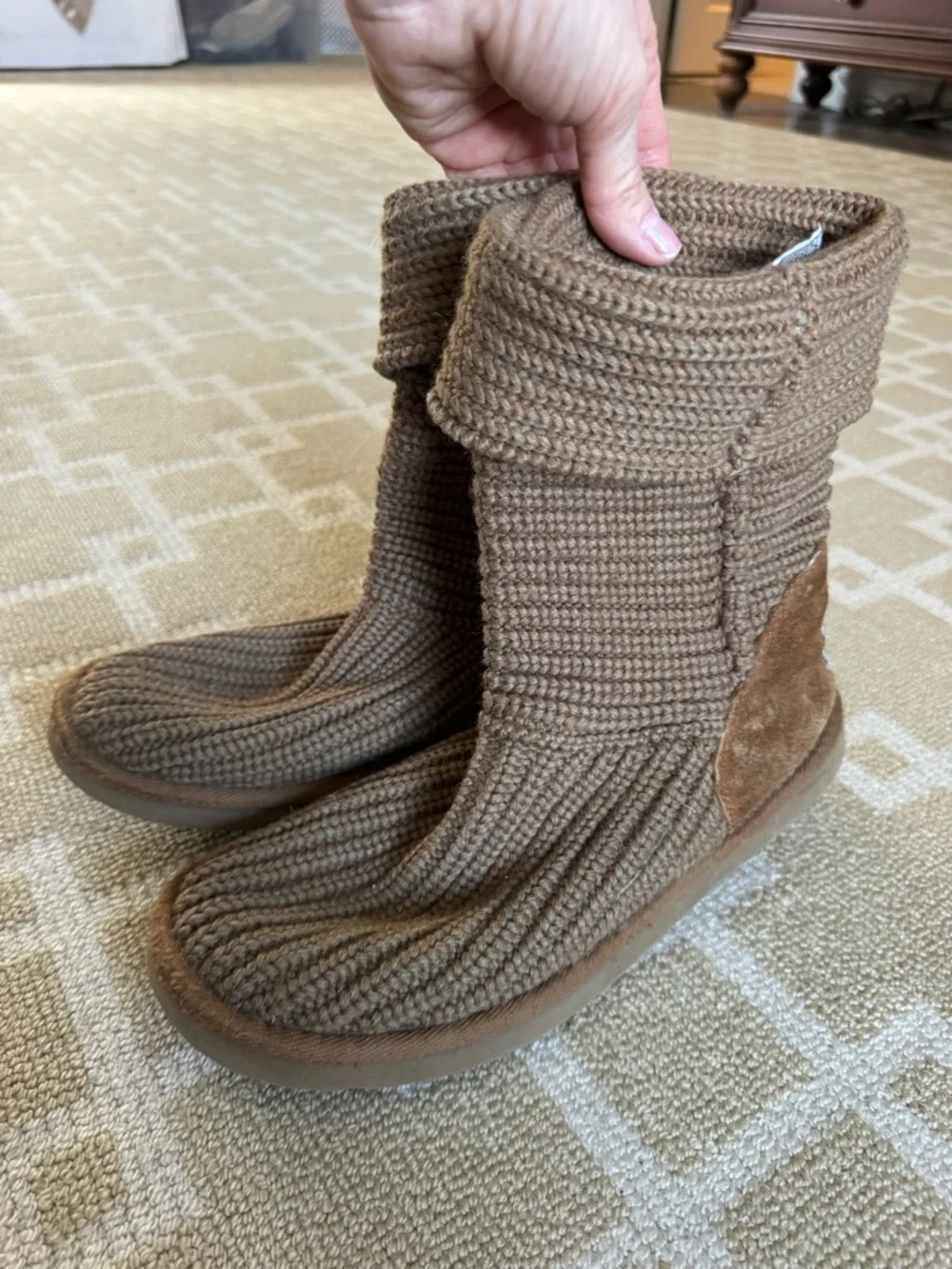 UGG Australia Knit Sweater Boots Fold Over Cozy Lounge Slouch Brown Size 9